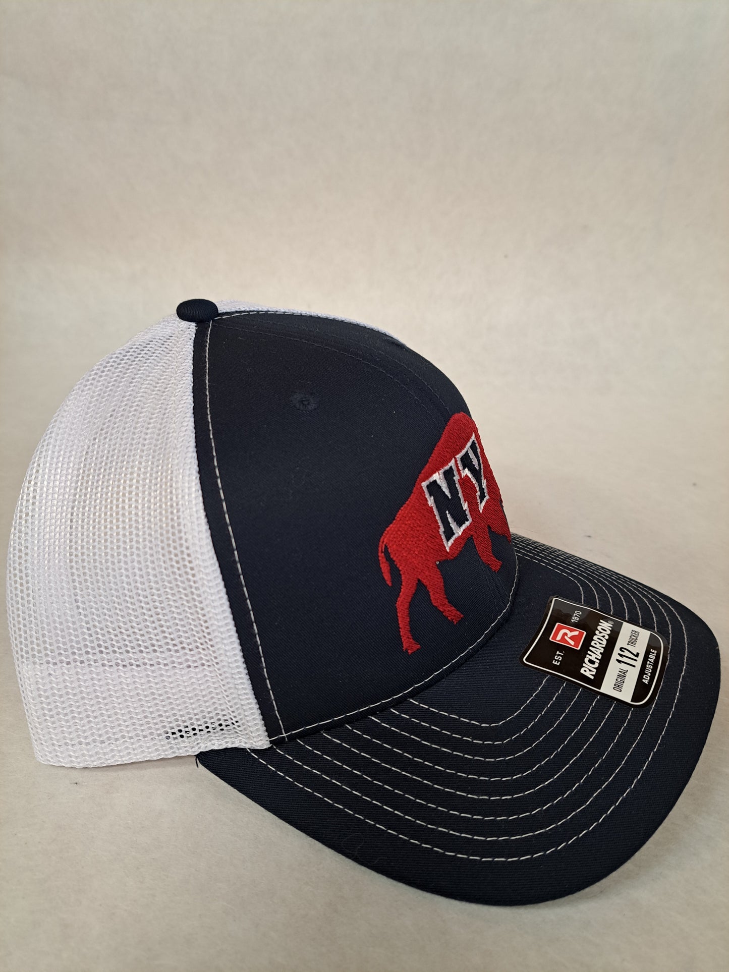 Buffalo Themed Hat - Richardson 112 "Collegiate NY Buffalo" Trucker Cap (Black/White)