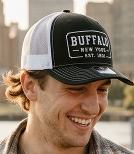 Buffalo Themed Hat - Richardson 112 "Established 1801" Trucker Cap (Black/White)