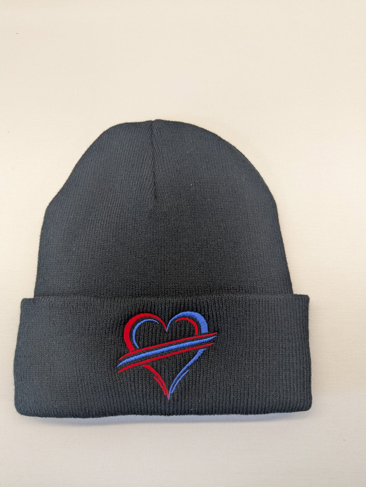 Fleece-Lined Buffalo Heart Cuffed Knit Beanie