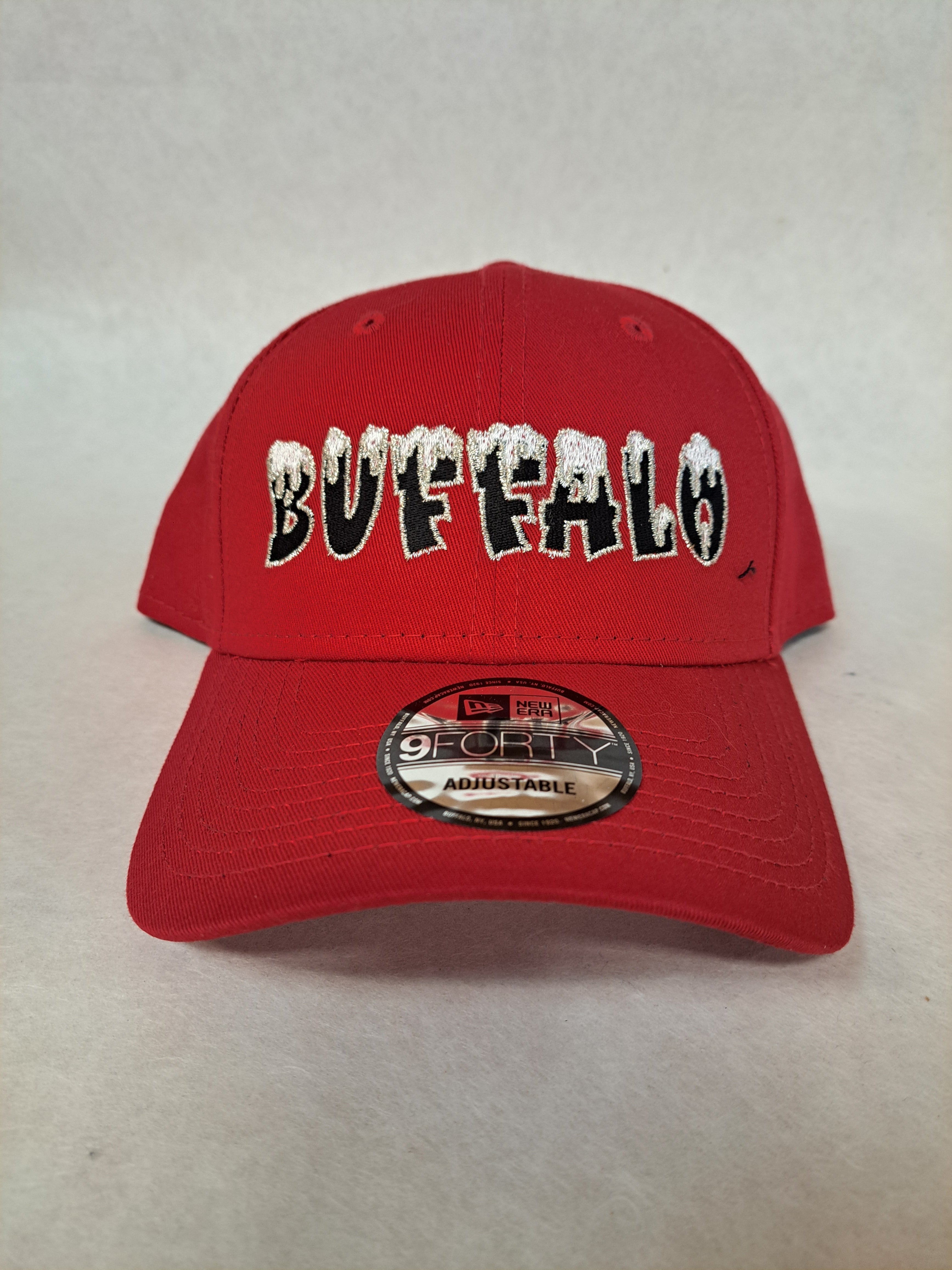 Snow on the Buffalo with metallic border on the letters, on Red New Era hat