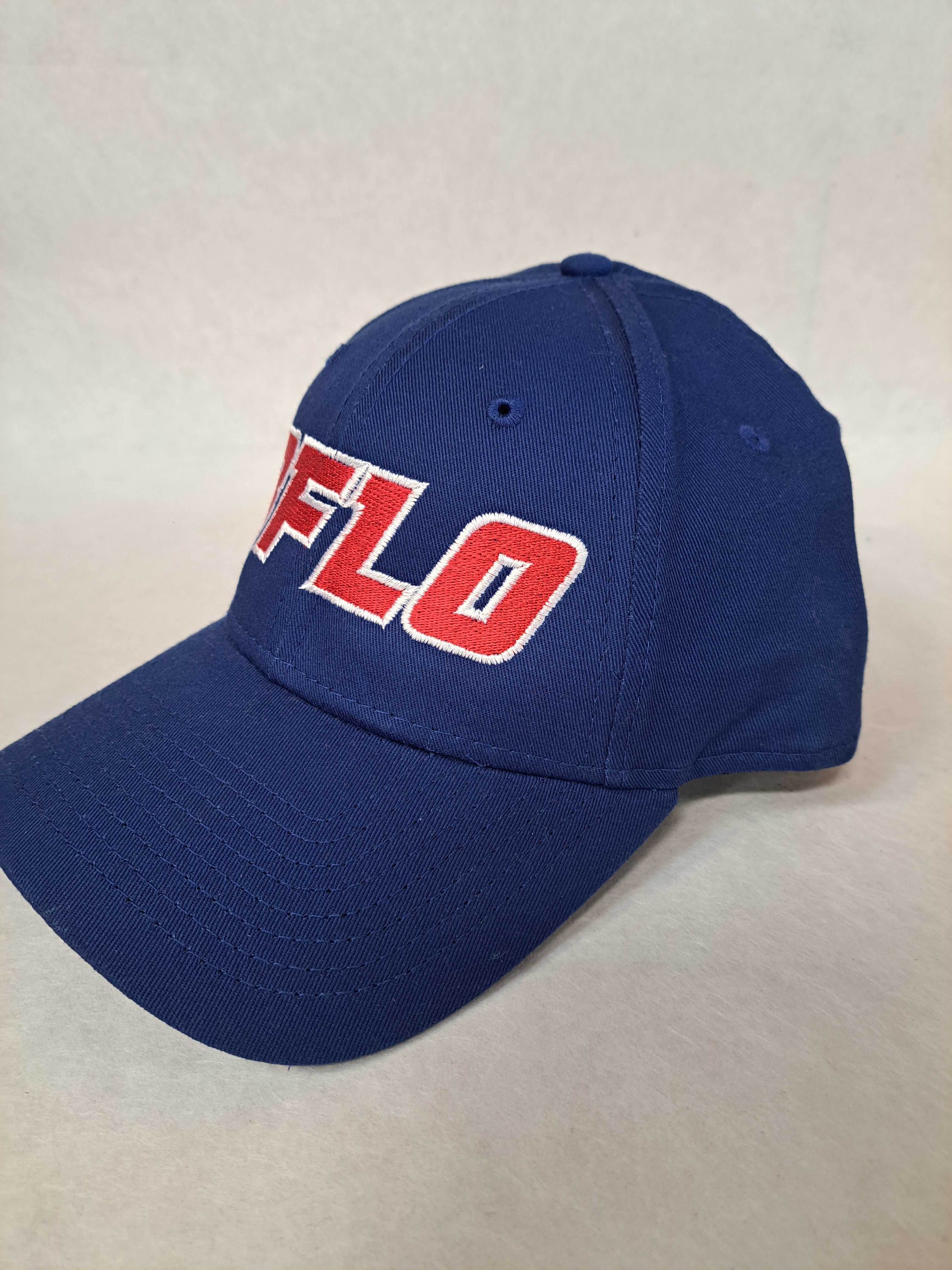 Red BFLO on a blue 9Forty New Era Hat