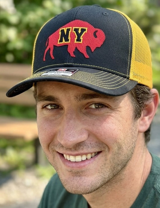 NY on a Buffalo. Black and Yellow Richardson Hat