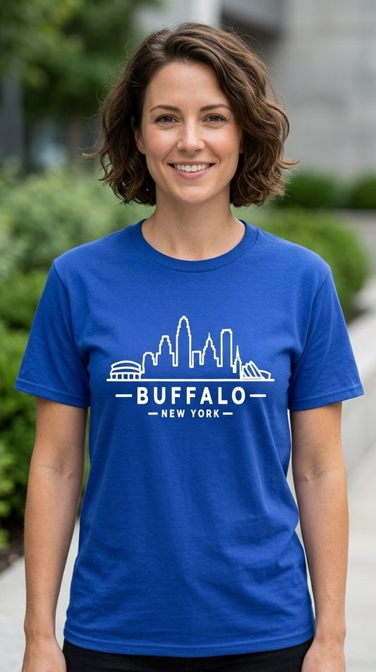 Buffalo Skyline Heat Press Royal Blue Crewneck Tee