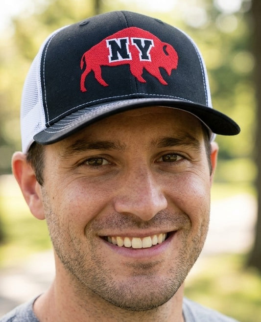NY on a Buffalo. Black and White Richardson Hat