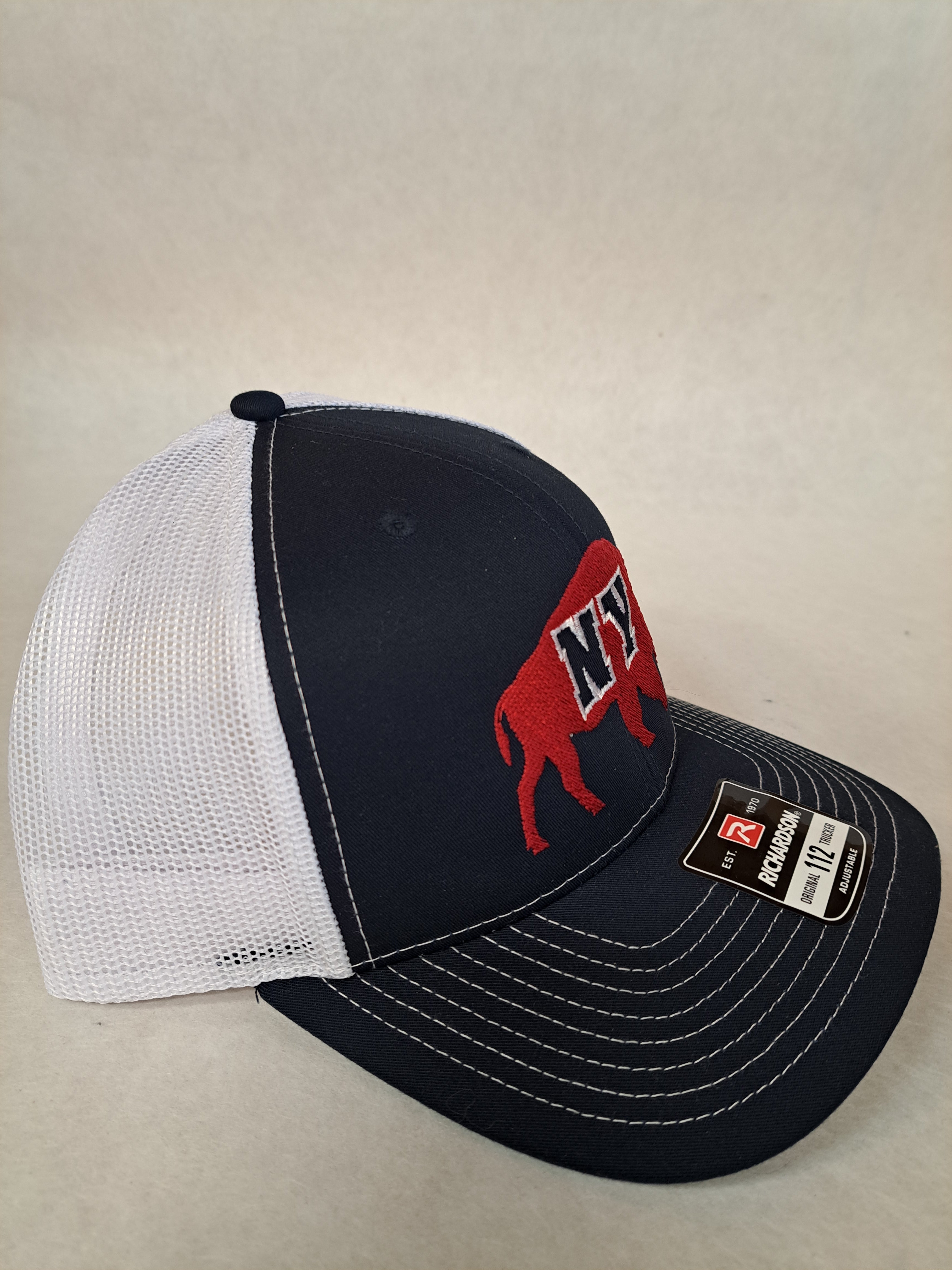 NY on a Buffalo. Black and White Richardson Hat