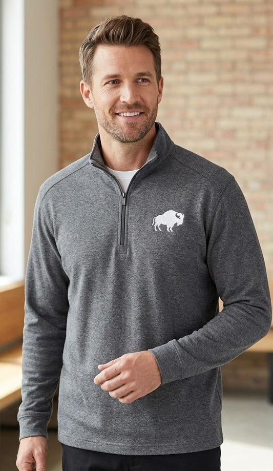 Buffalo Silhouette Embroidered Quarter-Zip Pullover