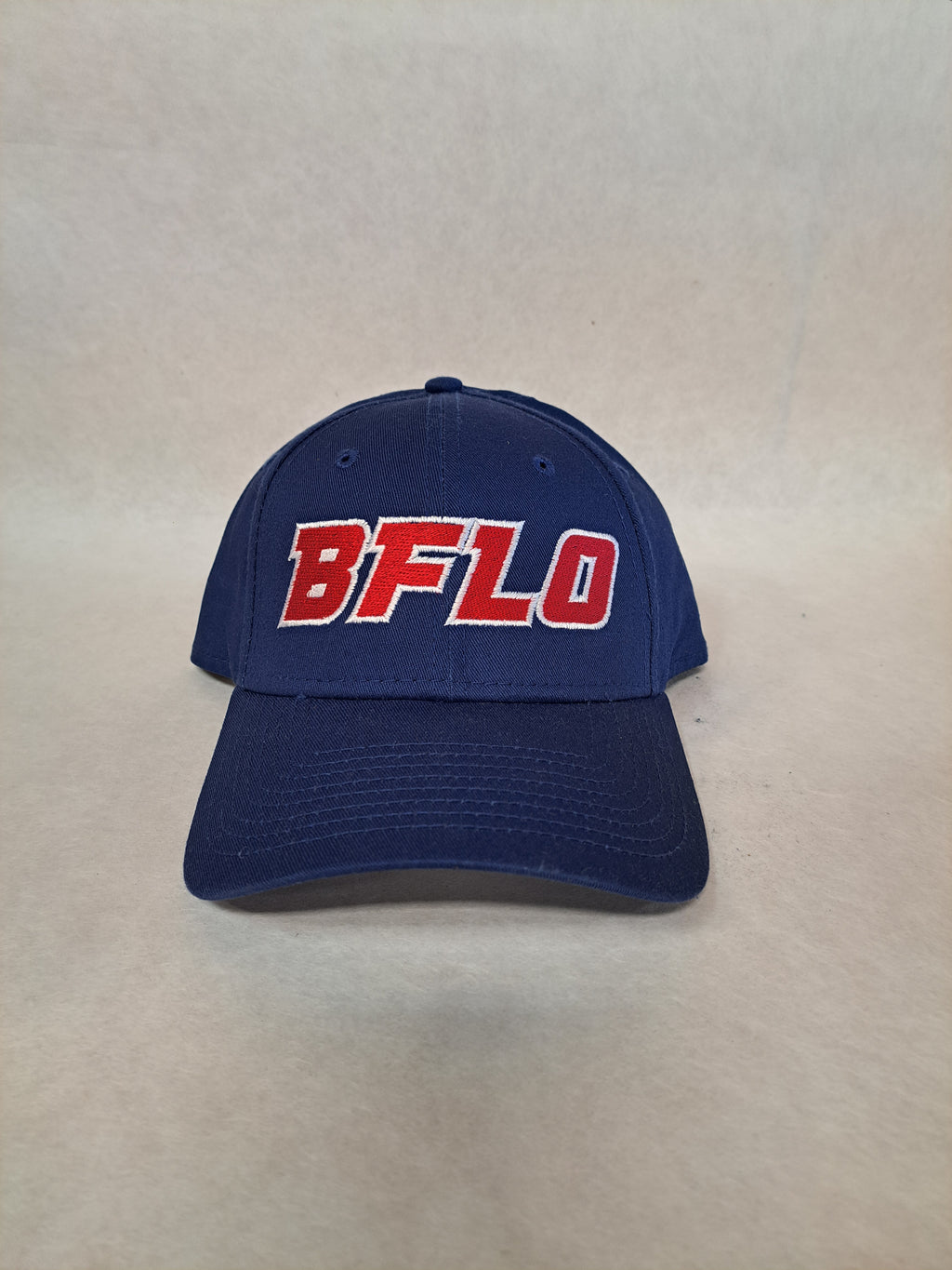 Red BFLO on a blue 9Forty New Era Hat