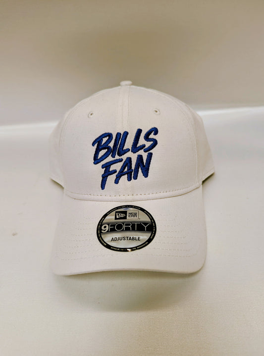 Buffalo Football Fan Hat - New Era 9FORTY "BILLS FAN" Script Edition (All White)