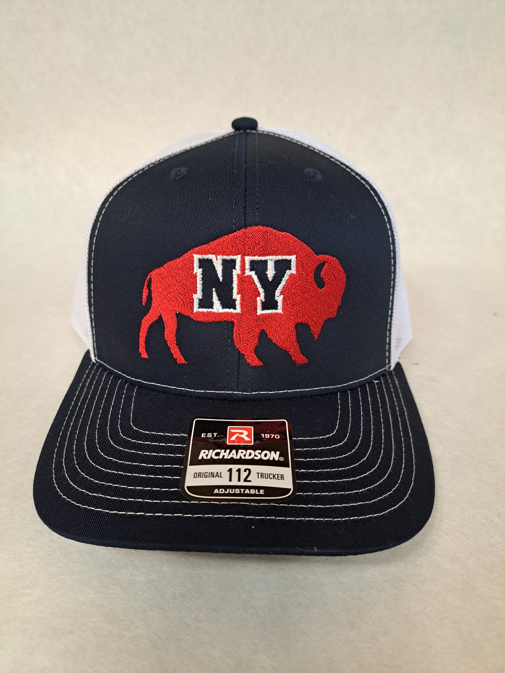 NY on a Buffalo. Black and White Richardson Hat