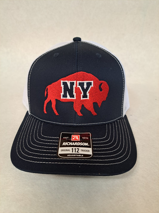 Buffalo Themed Hat - Richardson 112 "Collegiate NY Buffalo" Trucker Cap (Black/White)