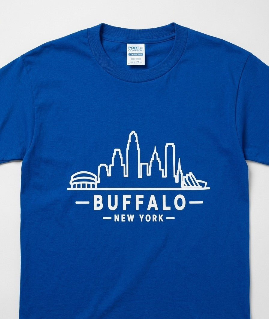 Buffalo Skyline Heat Press Royal Blue Crewneck Tee