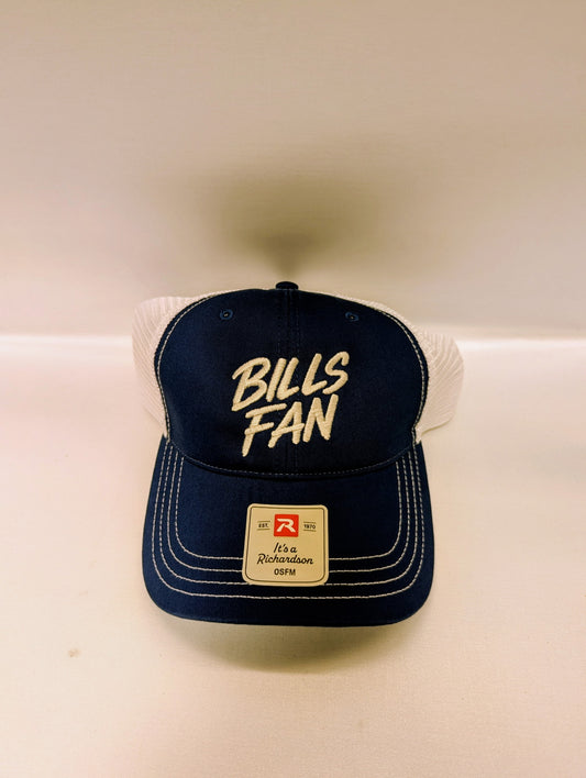 Buffalo Football Fan Hat - Richardson 115 "BILLS FAN" Script Trucker Cap