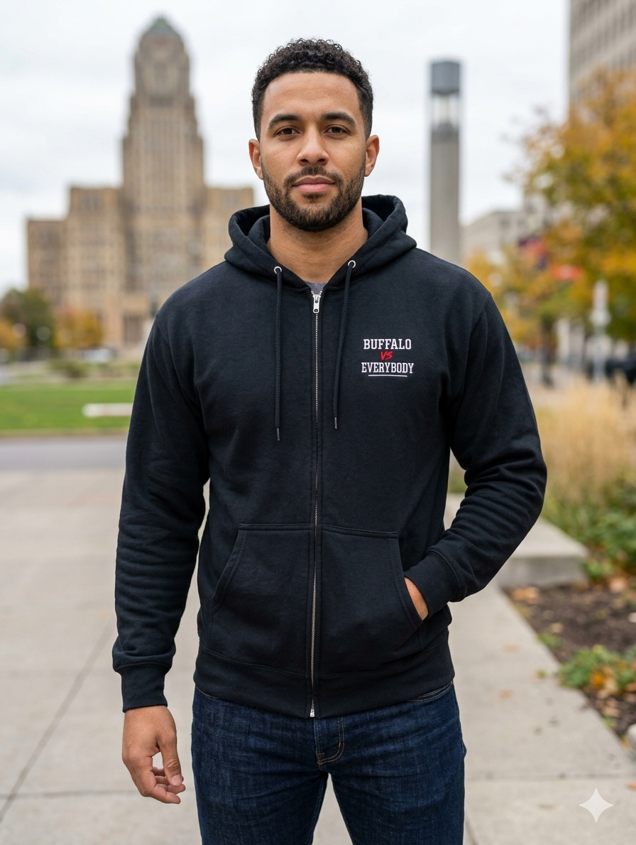 "Buffalo vs Everybody" Embroidered Zip-Up – Local Pride Edition- XL