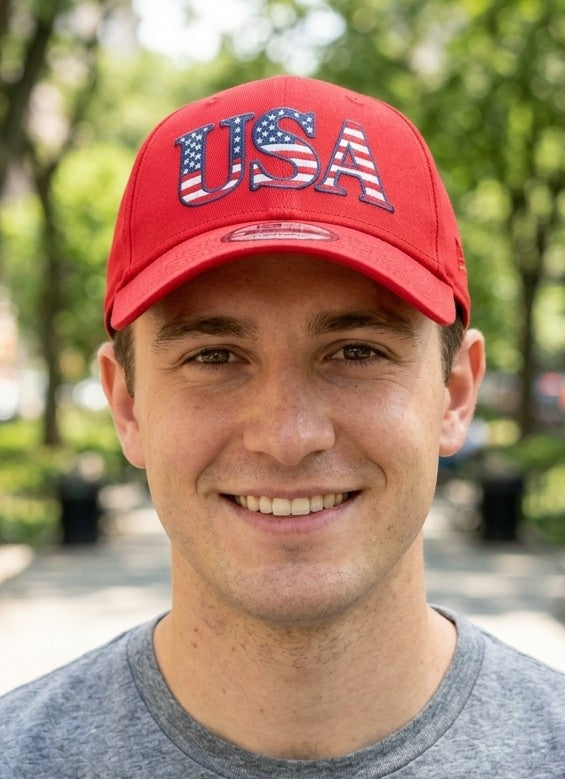 Patriotic USA Hat - New Era 9FORTY Solid Red "American Flag" Edition