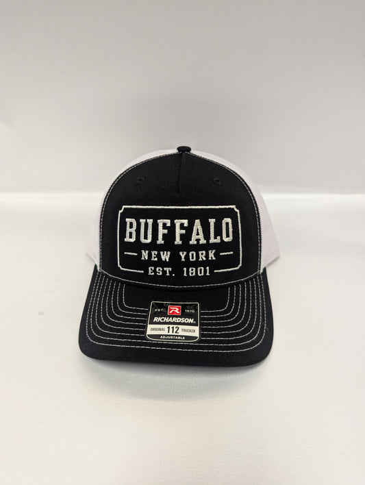 Buffalo Themed Hat - Richardson 112 "Established 1801" Trucker Cap (Black/White)
