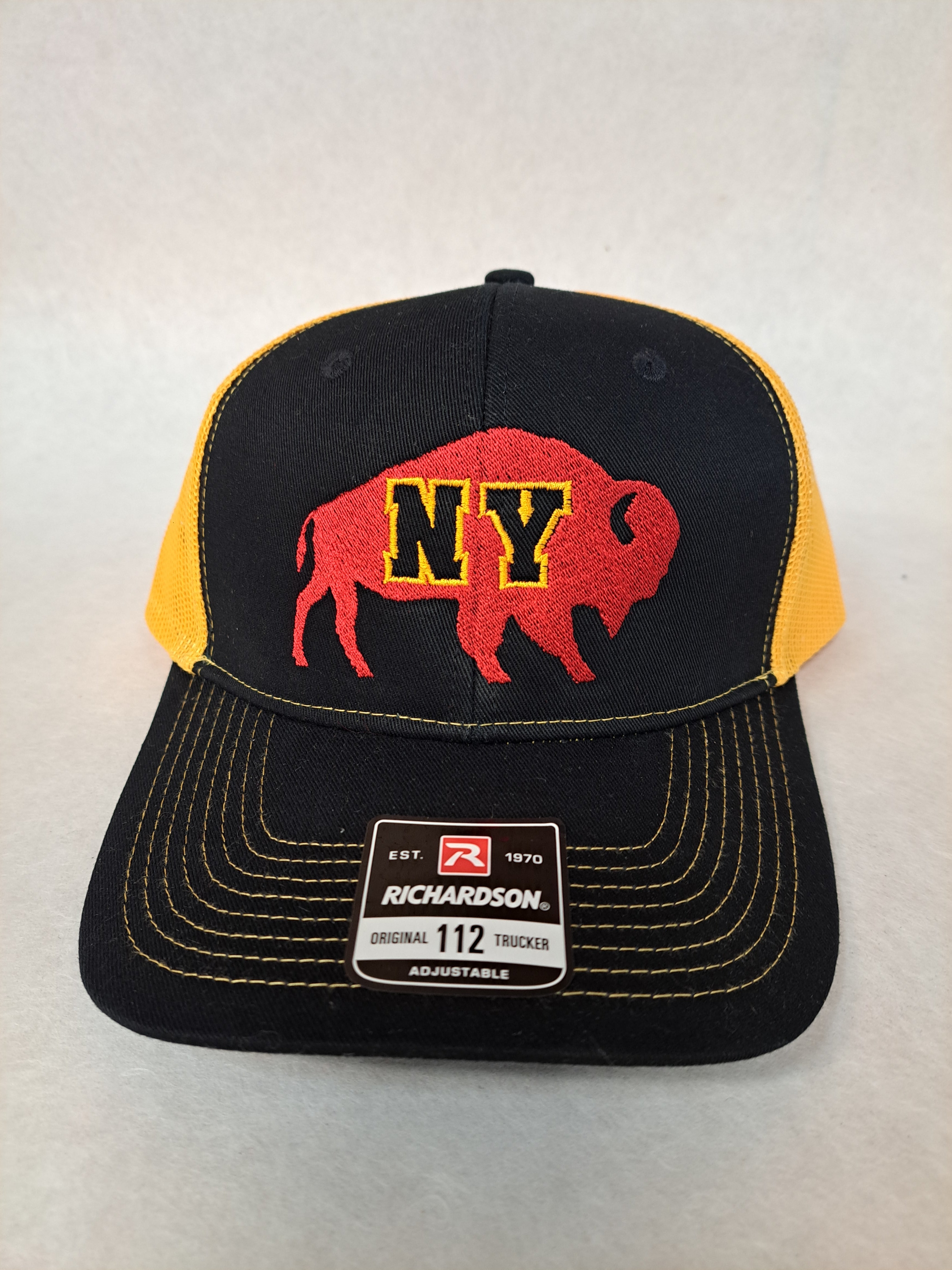 NY on a Buffalo. Black and Yellow Richardson Hat