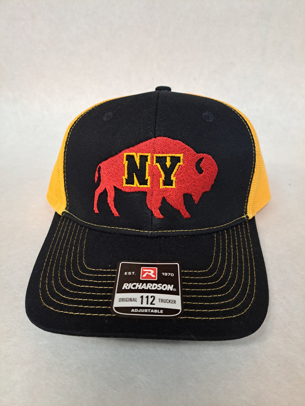 NY on a Buffalo. Black and Yellow Richardson Hat