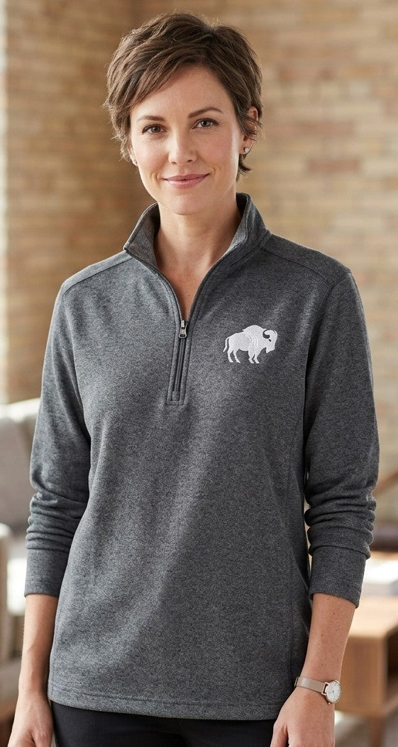 Buffalo Silhouette Embroidered Quarter-Zip Pullover