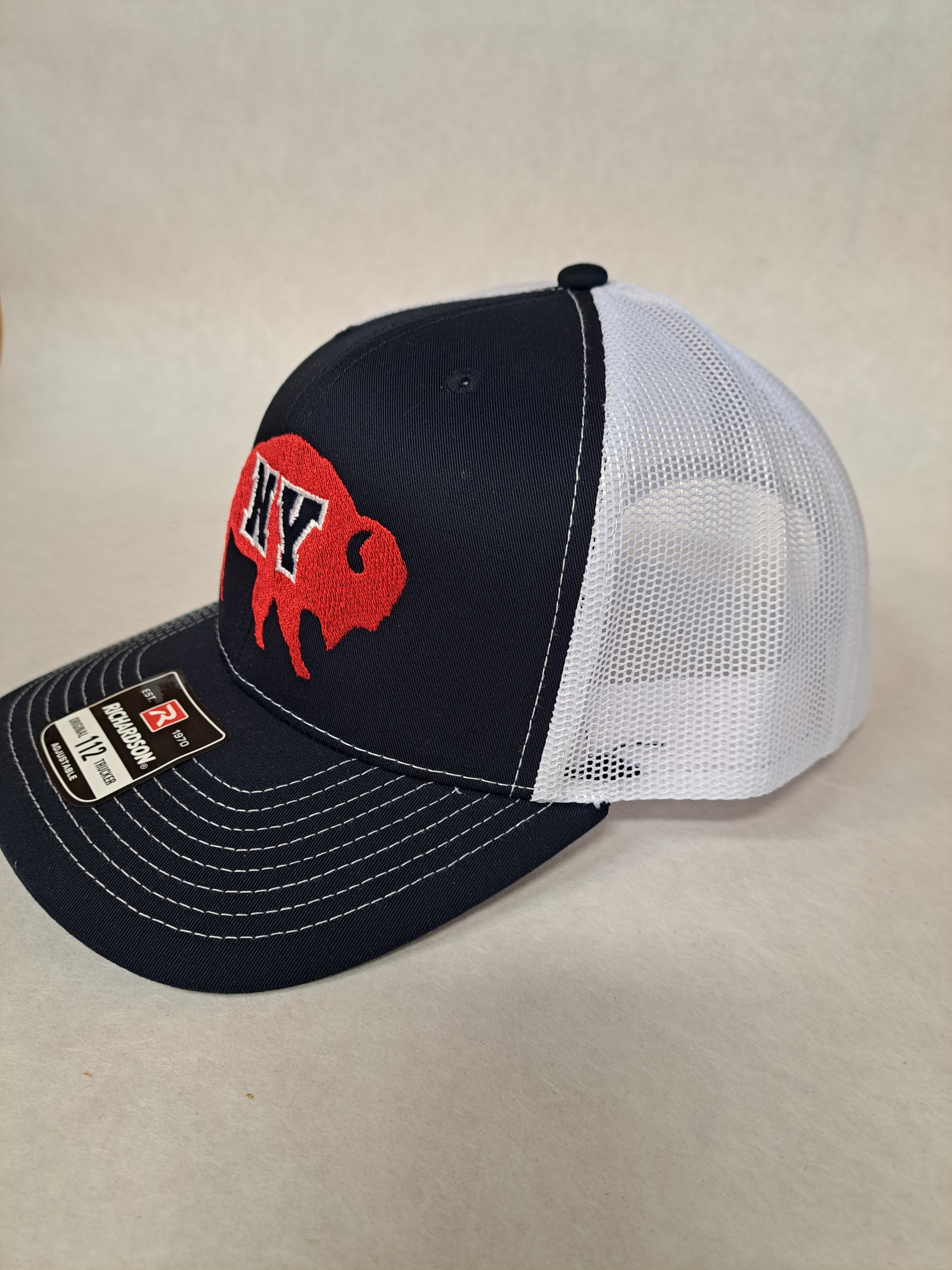 NY on a Buffalo. Black and White Richardson Hat