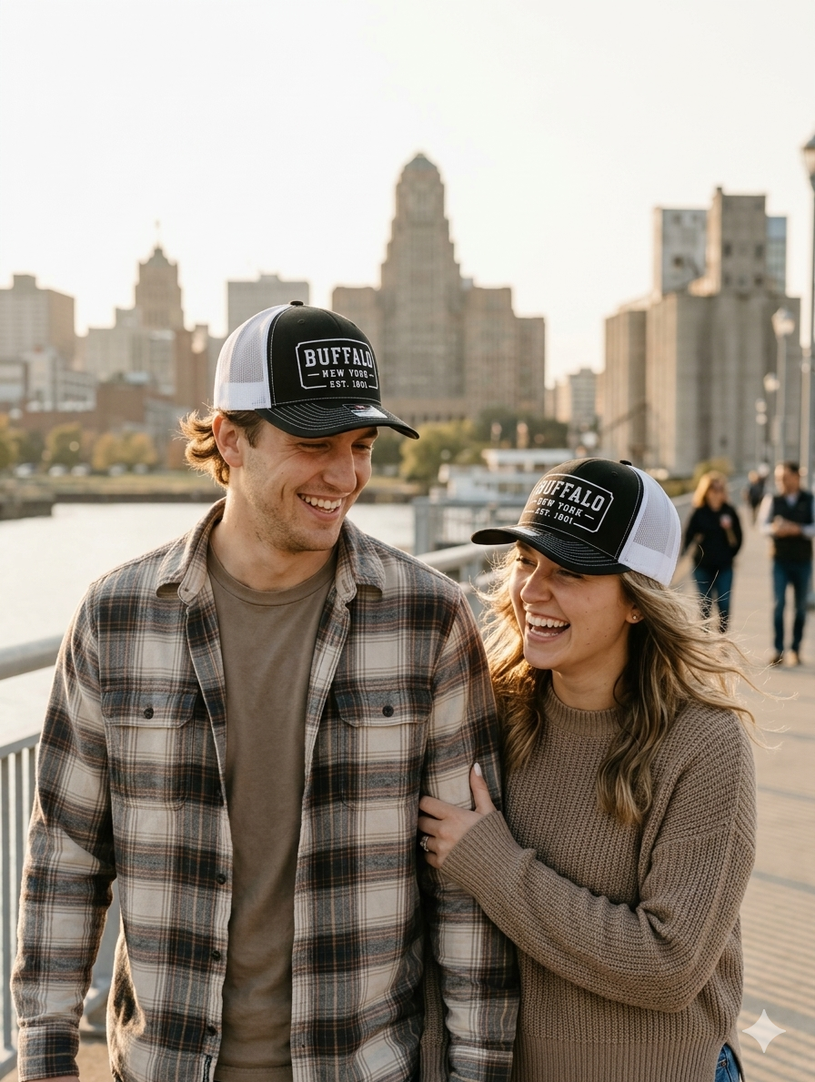 Buffalo Themed Hat - Richardson 112 "Established 1801" Trucker Cap (Black/White)